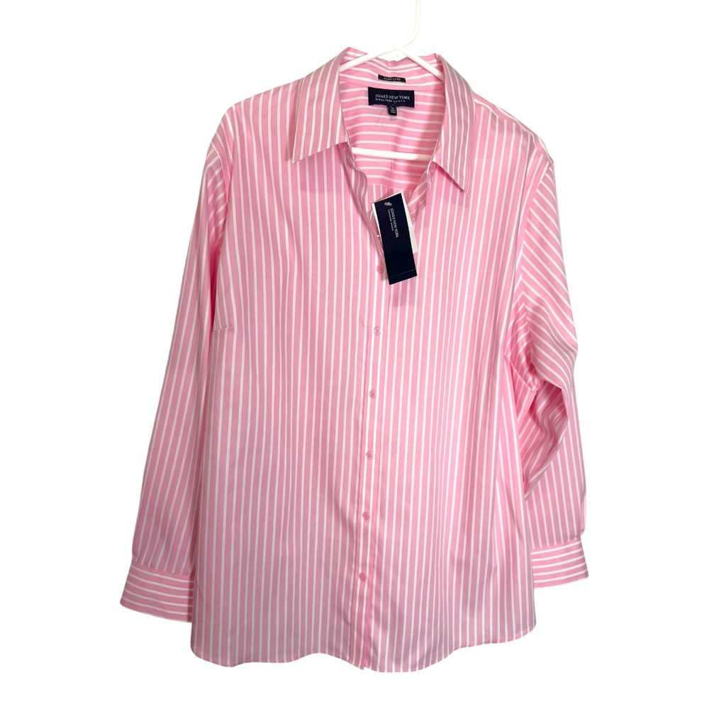 NEW Jones New York 3X Pink Striped Button Down Shirt Easy Care Preppy Officecore - Picture 2 of 8